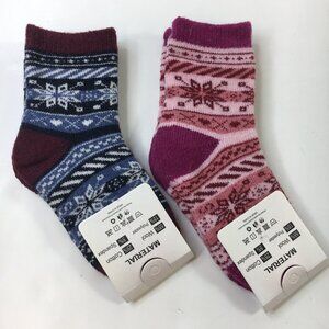 High Quality Wool Blend Girls Nordic Socks 2-Pack Pink Blue Snowflake Patterns